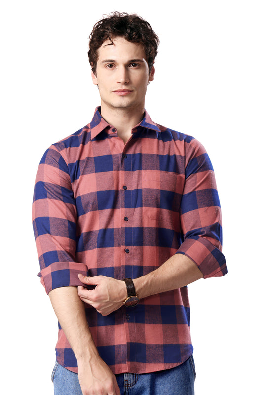 MAN CHECKED SHIRT FULL SLEEVE RED REGULAR