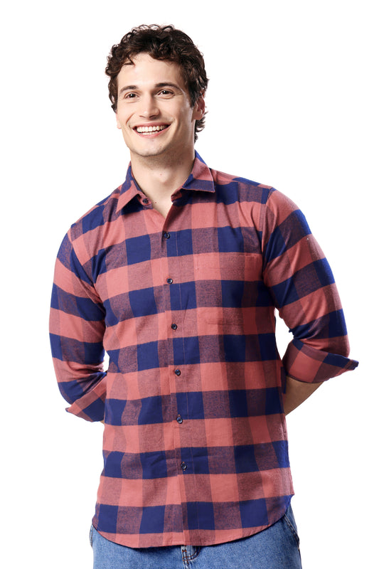 MAN CHECKED SHIRT FULL SLEEVE RED REGULAR