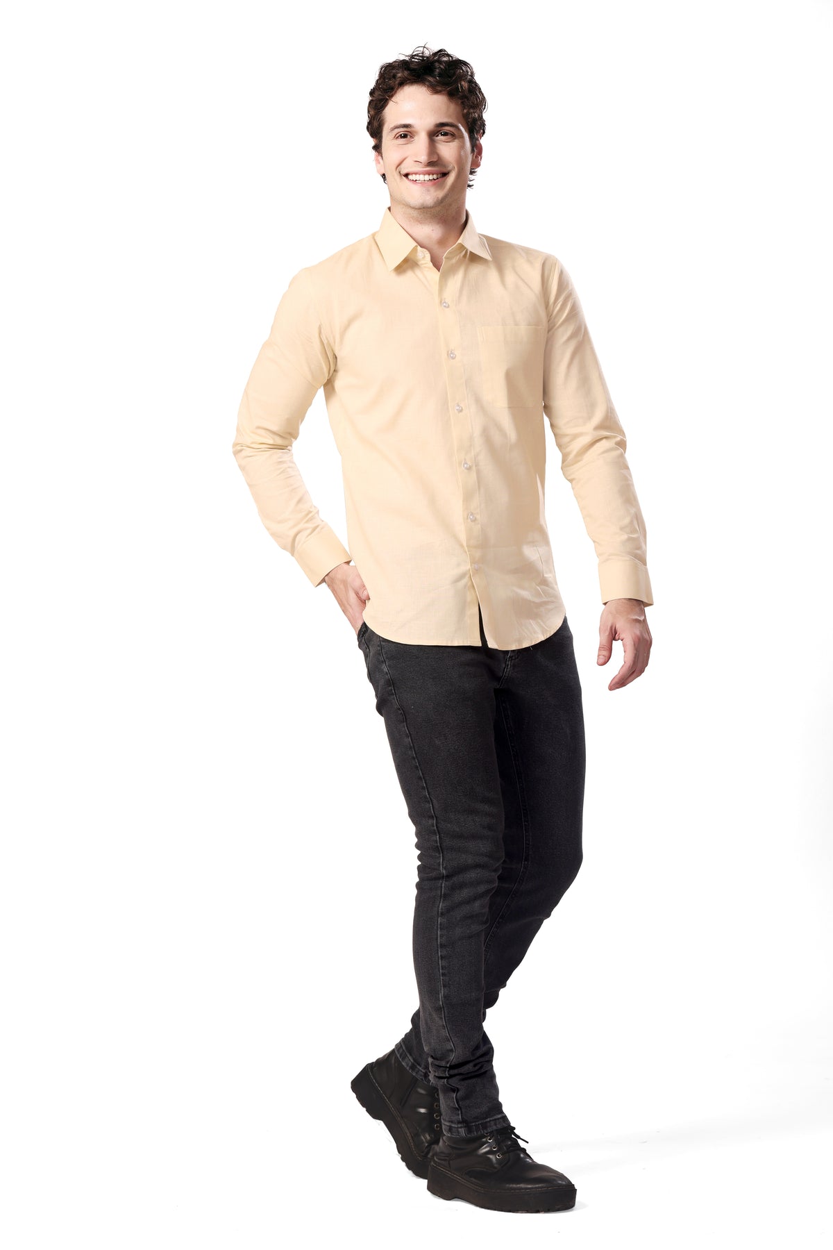 MAN SHIRT FULL SLEEVE YELLOW REGULAR