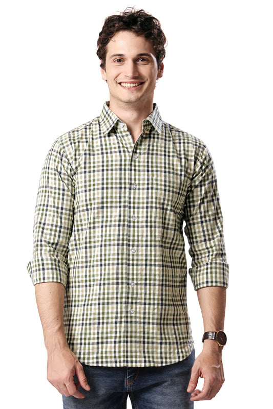 MAN CHECKED SHIRT FULL SLEEVE GREEN REGULAR