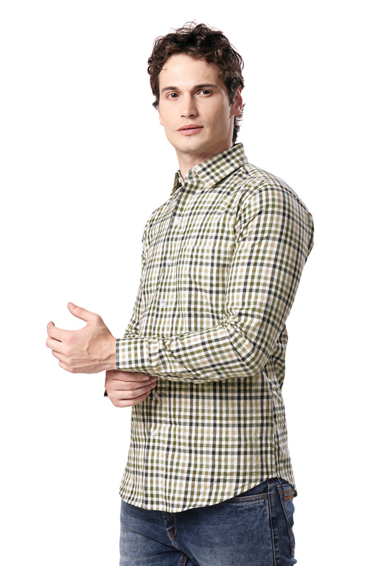 MAN CHECKED SHIRT FULL SLEEVE GREEN REGULAR