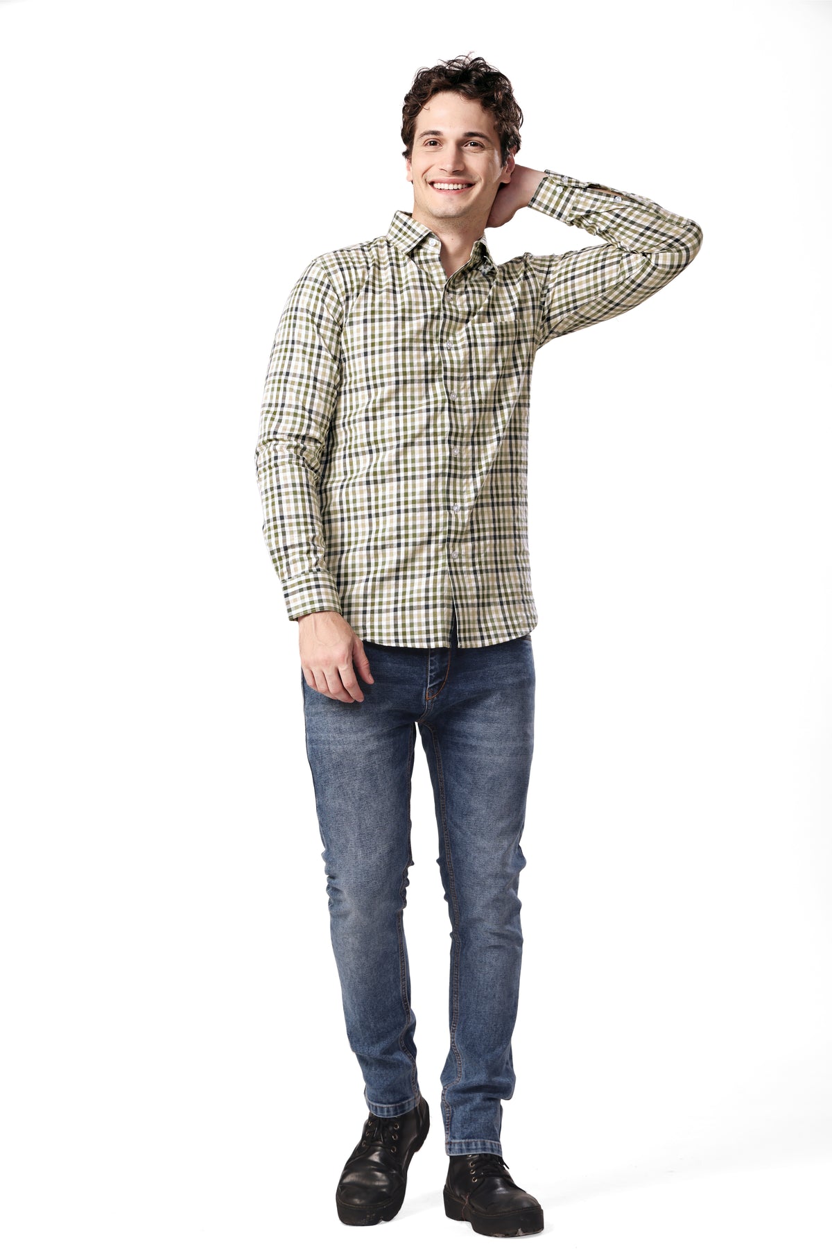 MAN CHECKED SHIRT FULL SLEEVE GREEN REGULAR