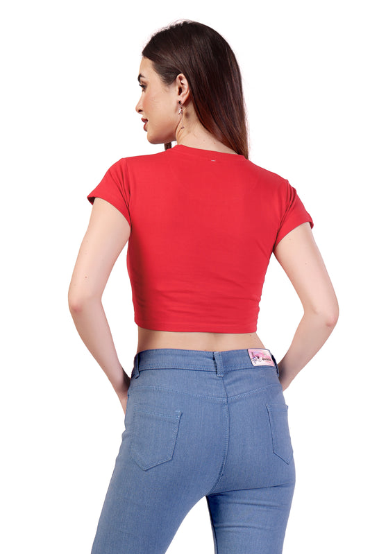 WOMAN CROP TOP HALF SLEEVE RED REGULAR