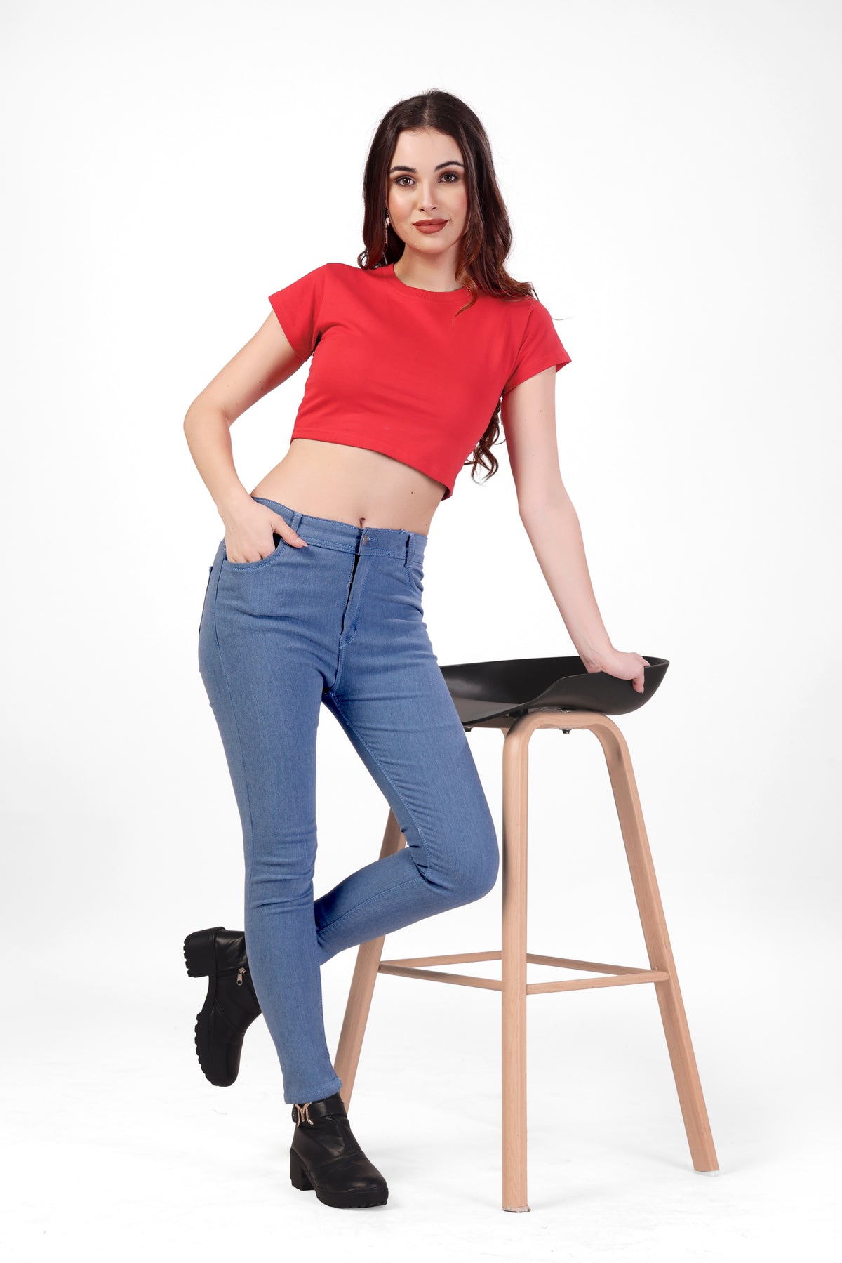 WOMAN CROP TOP HALF SLEEVE RED REGULAR