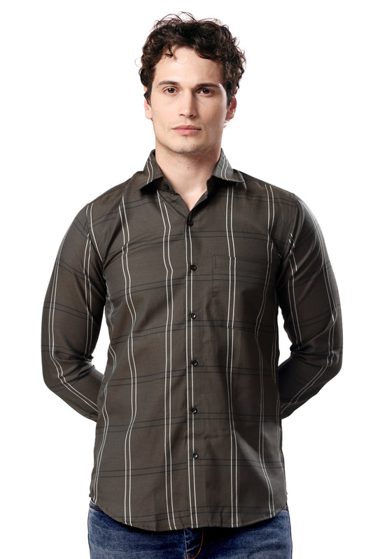 MAN CHECKED SHIRT FULL SLEEVE BROWN REGULAR