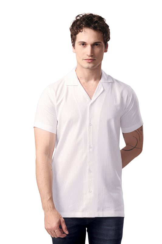 MAN SHIRT HALF SLEEVE WHITE CUBAN COLLAR