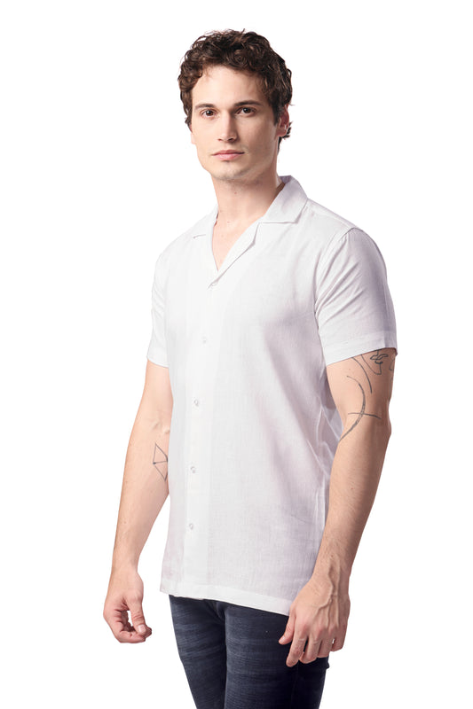 MAN SHIRT HALF SLEEVE WHITE CUBAN COLLAR