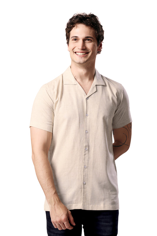 MAN SHIRT HALF SLEEVE OFF WHITE CUBAN COLLAR