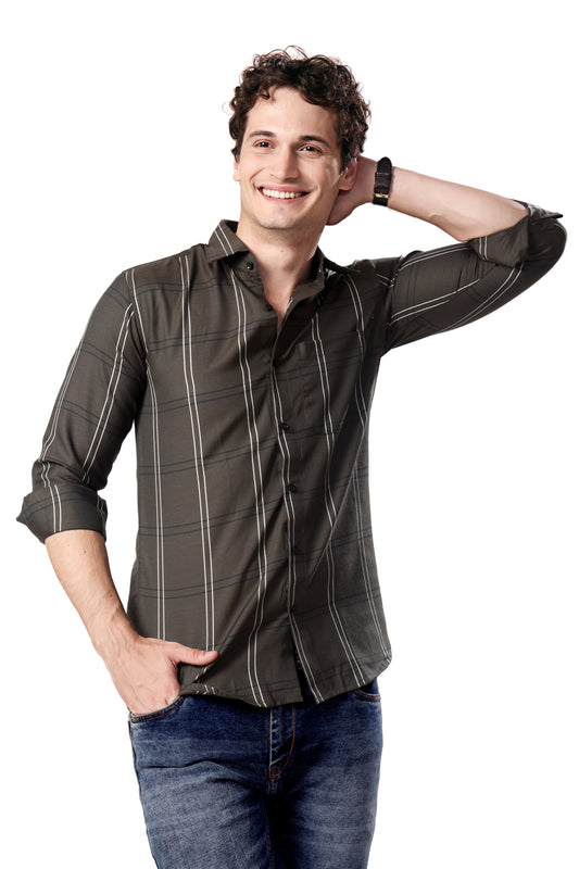 MAN CHECKED SHIRT FULL SLEEVE BROWN REGULAR