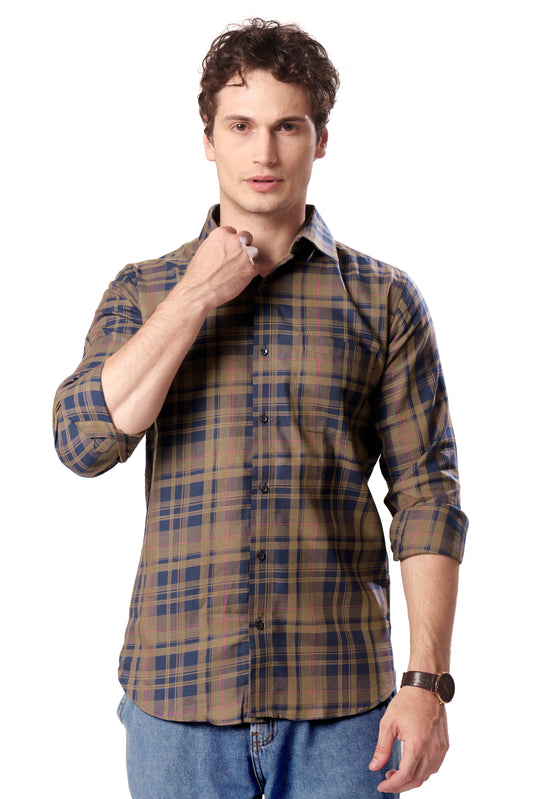 MAN CHECKED SHIRT FULL SLEEVE BLUE REGULAR