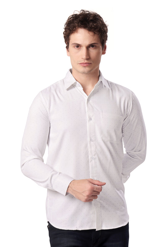 MAN PRINTED DOT FULL SLEEVE WHITE REGULAR