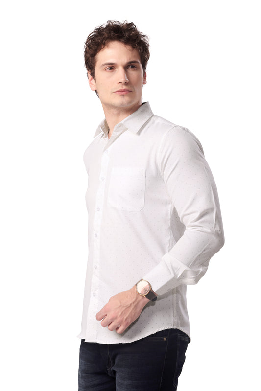 MAN PRINTED DOT FULL SLEEVE WHITE REGULAR